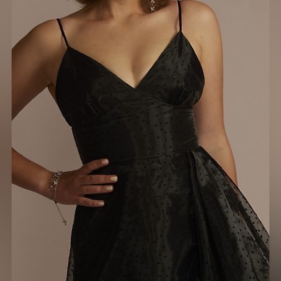 DAVIDS BRIDAL mini polka dot a-line dress with cascade ruffle - Picture 2 of 4